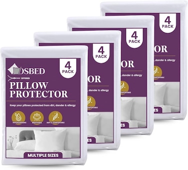 Cotton Pillow Protectors - Breathable 100% Cotton Zippered Covers, Pack of 4