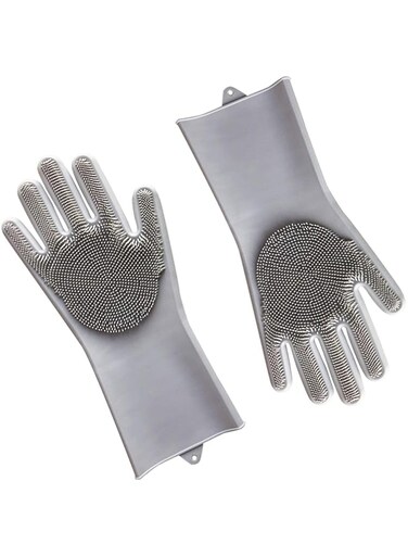 Duomama 1 Pair Gentle Pet Grooming Gloves - Five-Finger Massage Mitt for Pet Bathing &amp; Deshedding - Efficient Shampoo Brush for Dogs, Cats, Rabbits - Comfortable &amp; Effective, Grey