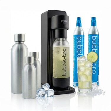bubblebro Versa Stainless Steel Edition - Comes with 2 x 60L CO₂ Cylinders, 1 x additional 1L SS Bottle &amp; 2 x 500ML SS Bottles - Carbonate Any Drink - Limited Edition (Black)