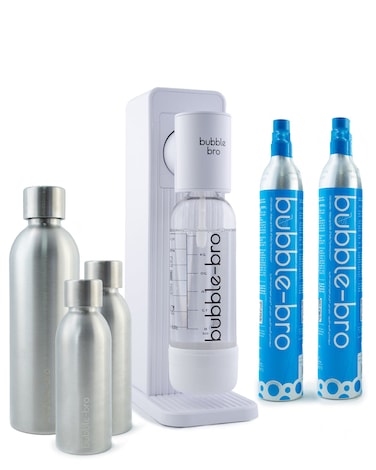 bubblebro Origin Stainless Steel Edition - Comes with 2 x 60L CO₂ Cylinders, 1 x additional 1L SS Bottle &amp; 2 x 500ML SS Bottles - Limited Edition (White)