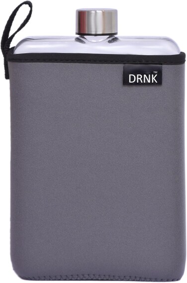 DRNK Flat Water Bottle Reusable Slim Tritan Plastic   As Seen on Shark Tank   Insulation Sleeve   Leak Proof   Non Toxic   BPA Free (500ml) (Slate)
