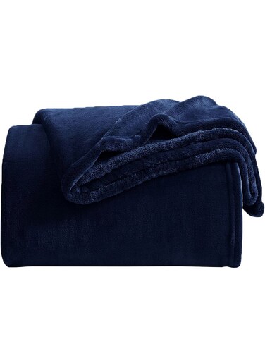 East Lightweight Summer Blanket King Size 310 GSM Extra Soft Fleece All Season Blanket Bed And Sofa Throw Dark Blue 220 x 230cm