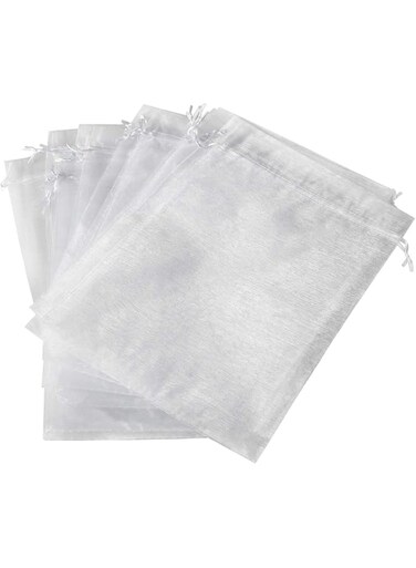 DELFINO Organza Bags Large, 50 Pcs 20 x 30 cm Sheer Drawstring Jewelry Pouches Christmas Favor Gift Bags for Birthday and Wedding, Party, Christmas, Gift Packaging, Shower Party (White)