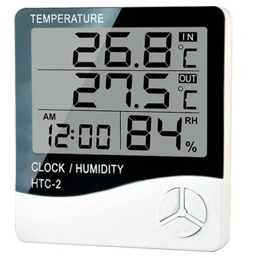 Electronic Thermometer Hygrometer HTC-2 with Clock, Indoor Outdoor Temperature Gauge, Humidity Monitor for Home, Office, Greenhouse