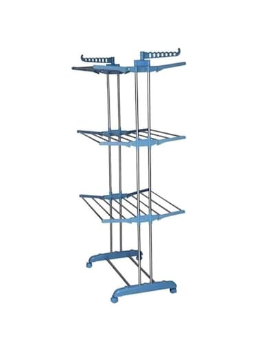 Dubai Gallery Stainless Steel Clothes Hanger With Wheels Silver/Blue 170X126Centimeter