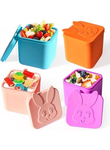 Bento Box Accessories, 4-Pack Silicone Dips Containers, Leakproof Salad Dressing Containers for Kids, 4.3oz/128ml Snack Condiment Containers with Lids, Sauce Cups for Lunch and Picnic