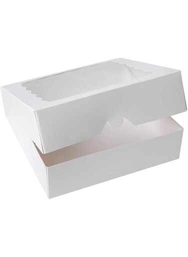 ONE MORE [15pcs]12inch White Bakery Boxes, 12x12x2.5inch Large Pie Boxes with PVC Window Natural Disposable Box for Cookie,Pack of 15 (White, 15)