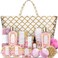 Spa Luxetique Gift Basket, Bath And Body Set For Women, Luxury 15 Pcs Sets, Rose Scented, Home Includes Massage Oil, Salt, Bubble Bath, Best Baskets Women.