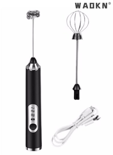 Electric Milk Frother Handheld Electric Whisk Coffee Frother Egg Beater Milk Cappuccino Latte Frother Drink Mixer Kitchen Tools USB Rechargeable Black