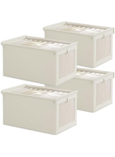 CasRmia Wardrobe Clothes Organizer，Clothes Organizer with See-through Window，Linen Storage Bins Drawer Organizers for Clothing with Foldable and Washable Design Equipped Dust-Proof Cover (Beige)