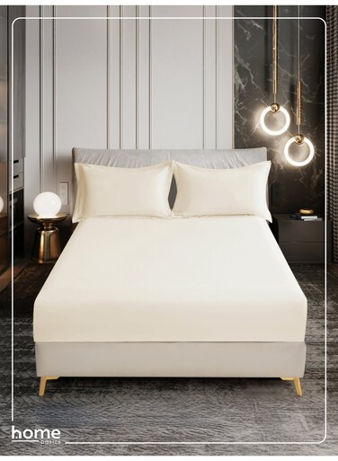 Bedding Fitted Sheet - Fits 150x200 Cm Bed For Queen Bed 3 Pcs (1 Fitted Sheet and 2 Pillowcases) - 30 Cm Deep Pocket - Solid Bed Sheet