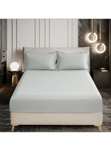 Bedding Fitted Sheet - Fits 120x200 Cm For Twin Bed 2 Pcs (1 Fitted Sheet and 1 Pillowcase) - 30 Cm Deep Pocket - Solid Bed Sheet