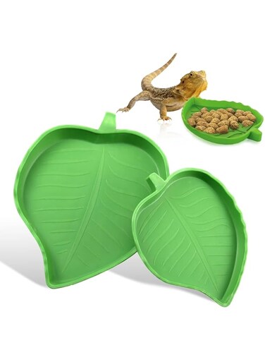 Oasisgalore 2PCS Leaf Reptile Food Water Bowl for Tortoise, Dish Flat Drinking Bowl Water Plate