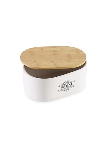 Home Kevi Bread Bin With Wooden Lid 29.5x19x12.5cm - White