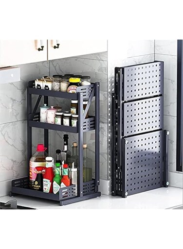 Organized Home Foldable kitchen spice rack，3-Tier Spice Rack Organizer with Storage Shelf, Kitchen Rack Organizer for Spice Can Sauce Jars Bottle,No Assembly Needed