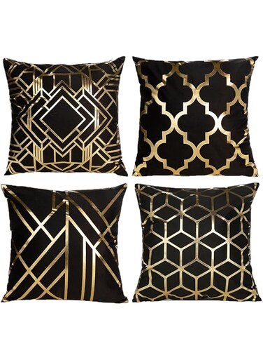 SYOSI Black and Gold Cushion Covers Pack of 4 Geometric Pillow Cases Square Decorative Throw Pillow Covers for Sofa Couch Outdoor 45x45 cm