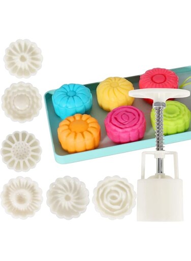Flamingo Hand Pressure Moon Cake Mold with Barrel &amp; 6 Stamps (50g, 1.8 x 6.2in)