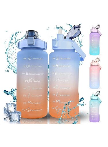 Water Bottle, 2l Water Bottle, Sports Drink, Fitness Straw, Large Capacity Straw Water Bottle with Straw, Label, And Fixing Strap, Reusable Leak Proof Water Bottle