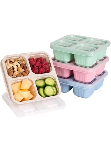Sagreeny 4 Pack Snack Containers for Kids Adults, Reusable Bento Boxes Kids with 4 Compartments &amp; Fork, Lunch Snack Containers for Kids Adults, Reusable Meal Prep Lunch Containers with Compartment