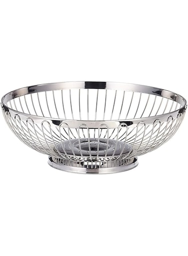 Regent stainless steel round fruit/bread basket - 25 x 9 cm,silver