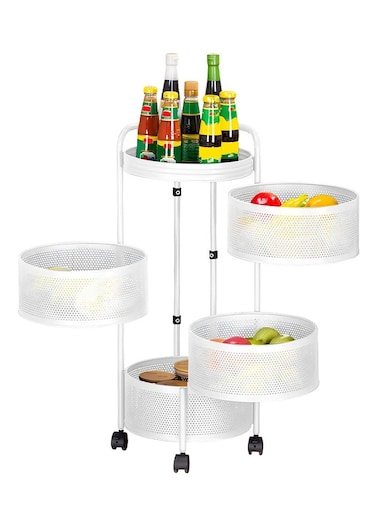 4 Tier Round Rotating Multi-Layer Kitchen Storage Shelf White