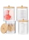 KASTWAVE Qtip Holder, 4 Pack Acrylic Qtip Holder, Bathroom Storage Jars with Bamboo Lids, Cotton Ball Cotton Swab Cotton Round Pads Holder for Bathroom Accessories Storage Shelf, Vanity