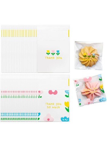 IS MUHE 200PCS Self Adhesive Cookie Bags,Cellophane Treat Bags, Sealing Packaging Bags OPP Plastic Pastry Bag, for Bakery Candy Cookie Chocolate Gift (10cm x 10cm)