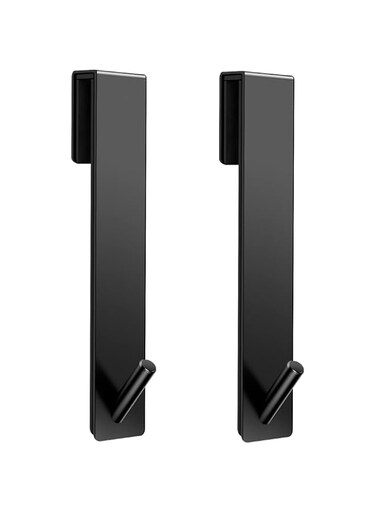 Tazweeq 2 Pack Shower Door Hooks, 7.5 Inch Extended Over Door Hooks for Bathroom Frameless Glass Shower Door, Stainless Steel Towel Hooks, Heavy Duty Rack Hooks for Robe, Towel, Black