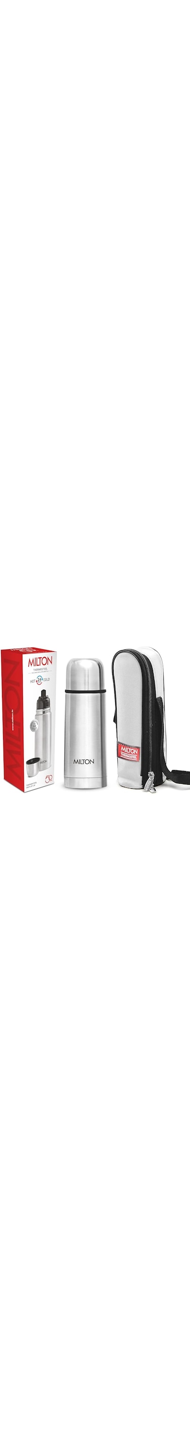 Milton Thermosteel Flip Lid Flask 350, Double Walled Vacuum Insulated Thermos 350 ml   12 oz   24 Hours Hot and Cold Water Bottle with Cover, 18/8 Stainless Steel, BPA Free, Leak-Proof   Silver