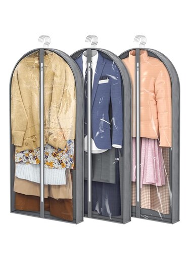 Shenehsmp 50" Garment Bags, Clear Plastic Clothes Coveres with 4" Gussetes for Hanging Clothes Closet Storage, Breathable Protector for Long Coat, Jacket, Sweater, Shirts, Suits, 3 Packs