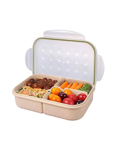 Bento Lunch Box Durable Leakproof Containers With 3 Compartments For Kids Plastic White/Beige 8.3x5.6x2.6inch