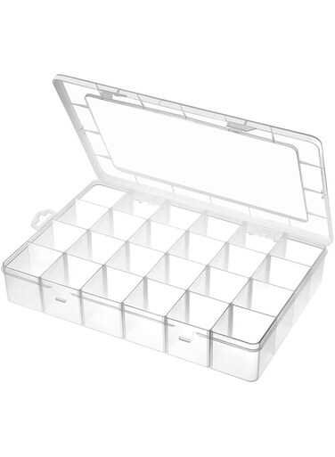 Gbivbe Large 24 Grids Plastic Organizer Box Adjustable Dividers,Clear Storage Box for Jewelry, Art DIY Crafts, Washi Tapes, Beads and Small Parts