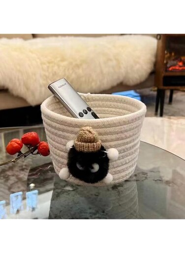 Tazweeq Cartoon Cotton Woven Basket, Bedside Storage Baske, Desktop, Cartoon Storage Box, Handmade, White