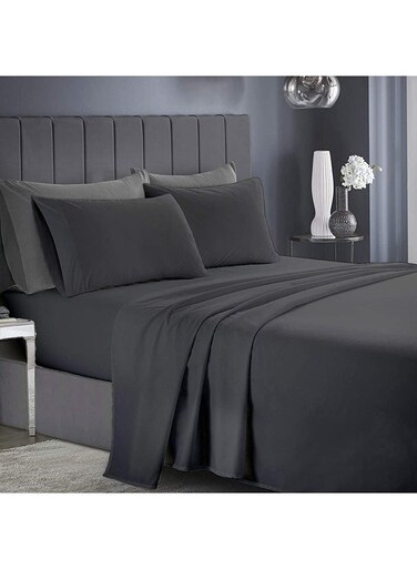 Xclusives Queen Bed Sheet Set Dark Grey &acirc;&euro;&ldquo; 4 Piece Bedding Set, 230 &Atilde;&mdash; 260 cm, Soft Brushed Microfiber Bed Sheets, 40 cm Deep Pocket, Wrinkle &amp; Fade Resistant