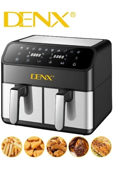 Dual Basket Air Fryer Stainless Steel, 4L + 4L Capacitive, Touch Control Panel, Temperature Control