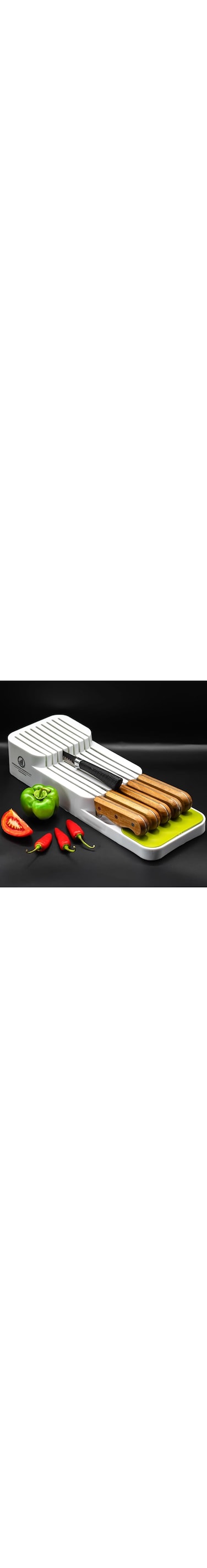 OkeanosHaven Kitchen Drawer Organizer,Compact Durable Safety Space-Saving Knife Storage Box, Cutlery Tray Drawer Knife Holder Organiser Knife Block Set White