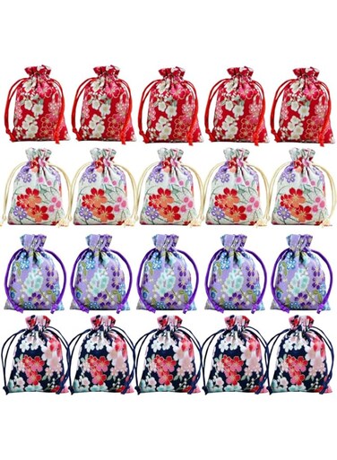 20Pcs Silk Drawstring Bag, Embroidered Drawstring Jewelry Pouch Bag, Jewelry Bag Candy Sachet Bags, Drawstring Gift Bags, Jewelry Crystal Bag, Present Package Bag, for Wedding Party Favors DIY