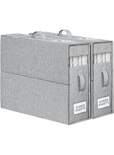 GGEROU Bed Sheet Organizers and Storage,Foldable Bedding Organizer, Foldable Sheet Cube Storage Container Linen Closet Organizers for Blanket, Duvet Cover Set, Bed Sheet Set (Grey, 2 PCS)