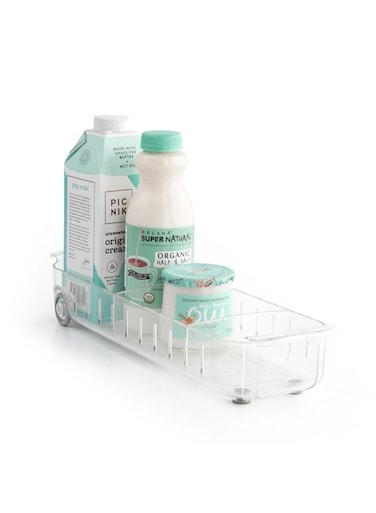 YouCopia Roll Out Fridge Caddy 4", BPA-Free Clear Rolling Refrigerator Organizer Bin with Adjustable Dividers And H And les, 50296 White 4x15inch