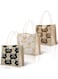 Azonee 3 Pack Mini Jute Tote Bag with Bear Prints Burlap Gift Totes with Handles Jute Burlap Tote Bags Jute Hessian Bags Small Gift Bag Lunch Sandwich Bag (Beige, Brown, Black, Button Closure Design)