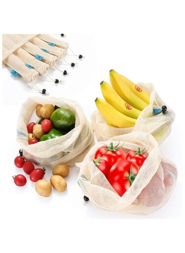Best Reusable Produce Bags Cotton - Mesh Produce Bags with Drawstring &ndash; Organic Cotton Produce Bags - Vegetable Bags &ndash; Fruit Mesh Bags &ndash; Zero Waste Bags &ndash; Washable &amp; Eco-friendly 6 Bags (2L, 2M, 2S)