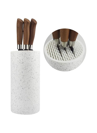 ROSHS Universal Freedom Knife Storage Stand, Multi-Functional Knife Block Holder, PP Resin Round Knife Holder, Unique Design Slot to Protect Blades Detachable for Easy Cleaning (White Snowflake Dots)