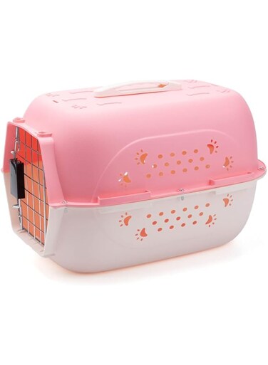 UBP Dog Crate，Dog Kennel with Single Door，Pet Carrier &amp; Crate with Footprint Cutout, Dog Travel Crate with Safety Side Clip Structure，for Small Dog Breeds，Ventilation (Pink)