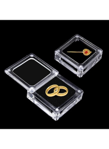Tazweeq 2Pcs Small Acrylic Jewelry Box with Lid, Clear Gemstone Display Box Container with Automatic Adsorption Clear Top Lids and Sponge Inside For Gemstones, Rings, Necklaces, Bracelets