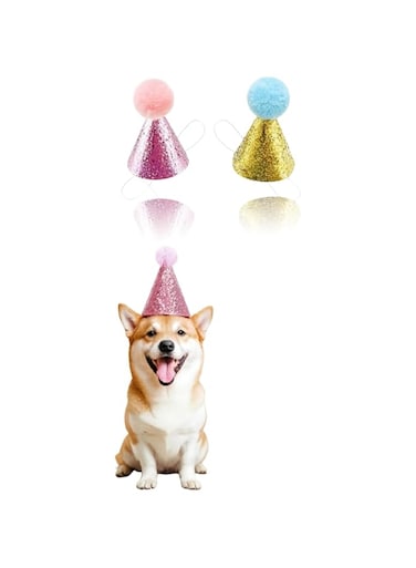 Sweet seven Cat and Dog Birthday Hat Set 2 PCS- Reusable Pet Headwear for Cute Birthday Decorations - Party Supplies in Gold and Pink