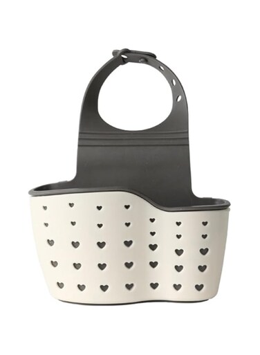 HiQiMi Kitchen Sink Caddy Sponge Holder with Adjustable Strap, Hanging Drain Basket, Including Dishcloth and Sponge (Beige)