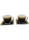 Set Ceramic Cups, Black Pattern and Polka Dots Design Mugs with Saucer, Set of 2