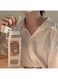 JQWSVE Kawaii Bear Water Bottle with Straw and Sticker, Large Sport Plastic Portable Square Drinking Bottle for Girl, Cute Juice Tea Water Cups