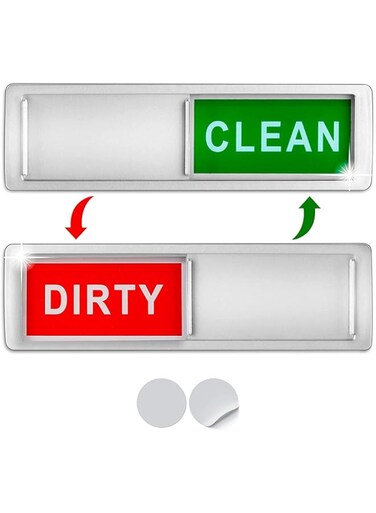 Goodern Clean Dirty Dishwasher Magnet,Dirty Clean Sign for Dishwasher Easy to Read and Strong Slide for Changing Sign,Heavy Duty Magnet with Sticker for Refrigerator,Washing Machine Accessories-Silver