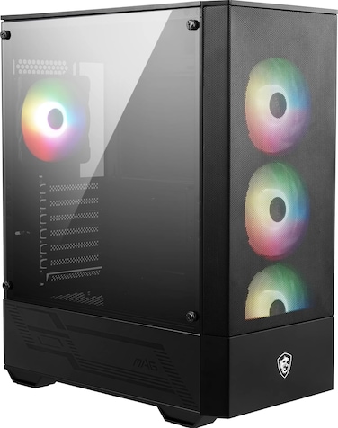 علبة كمبيوتر ألعاب MSI متوسطة الحجم - لوحة جانبية من الزجاج المقوى - 4 مراوح aRGB مقاس 120 مم - دعم التبريد السائل حتى مشعاع 240 مم × 1 - MAG Forge 112R